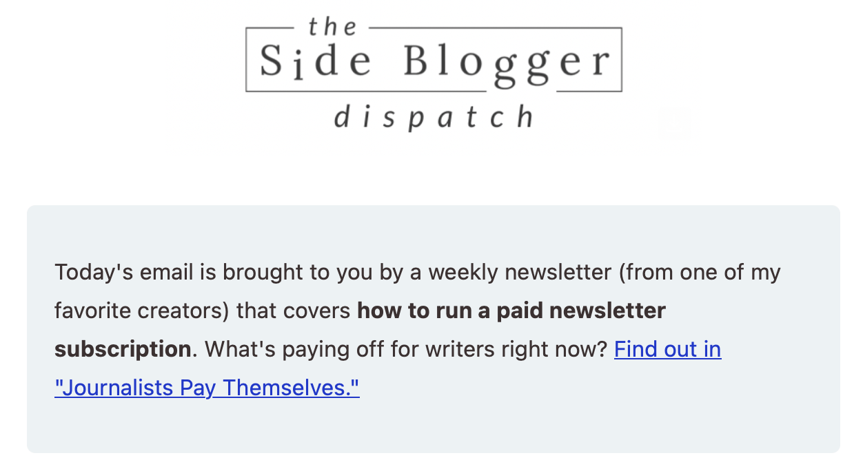 An ad placement from this campaign in Maliha’s The Side Blogger Dispatch