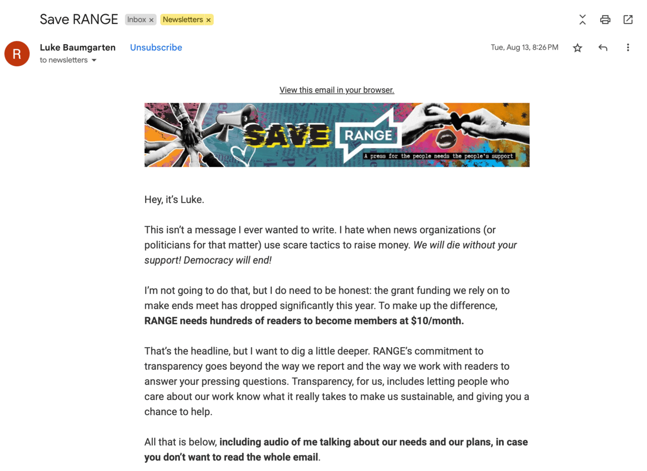 Luke's first email