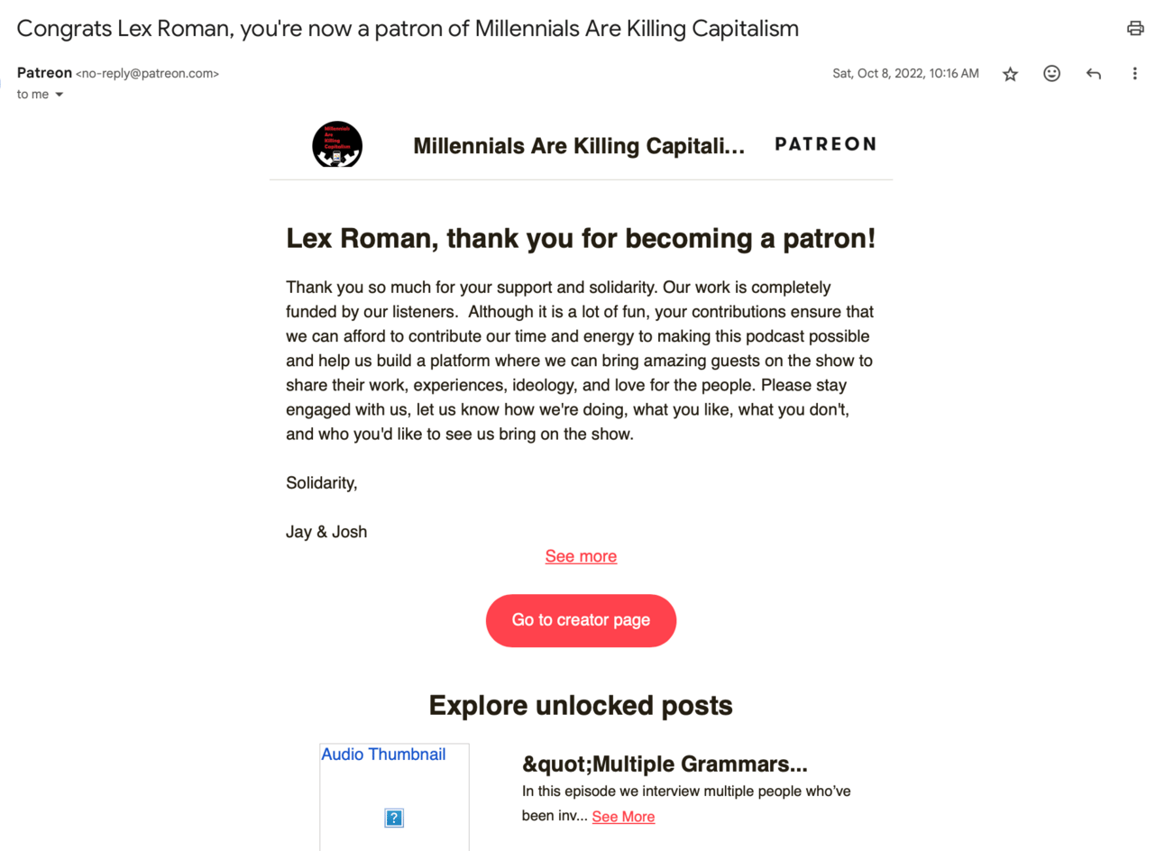 onboarding email from millennials are killing capitalism