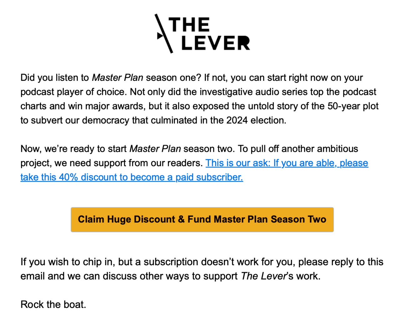The Lever’s where we’re headed appeal