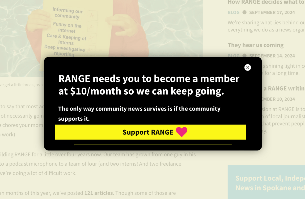 Modal on RANGE’s site