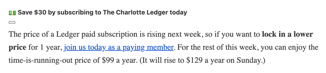 Screenshot of the Save $30 message