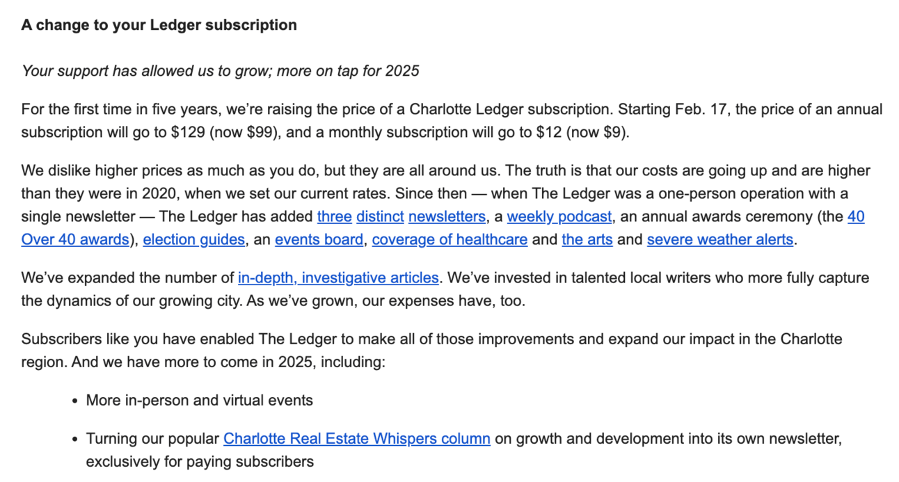Excerpt from the email to paid subscribers